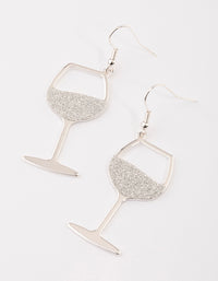 Silver Glitter Wine Glass Drop Earrings - link has visual effect only