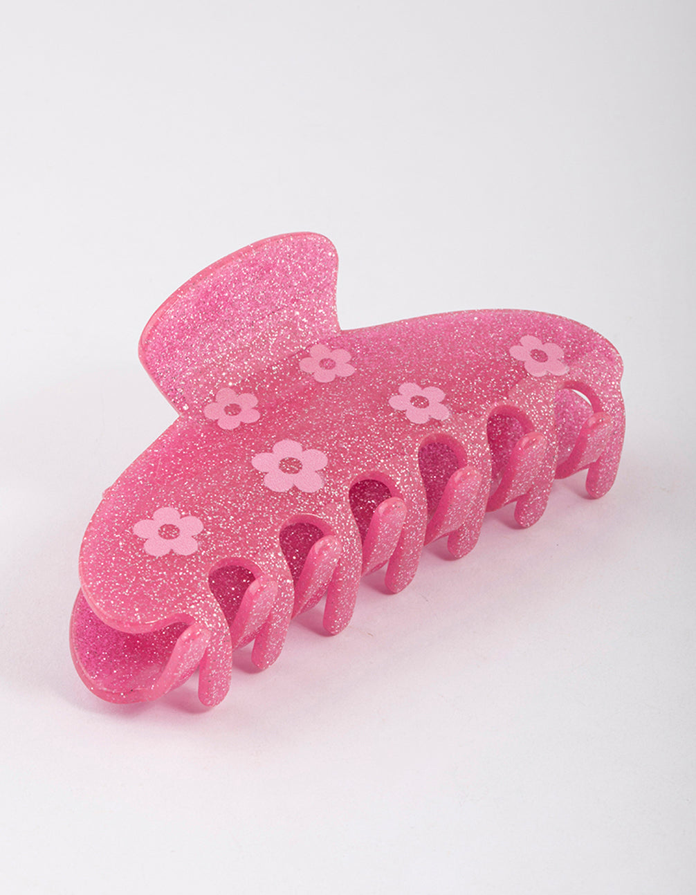Acrylic Pink Glitter Flower Claw Clip