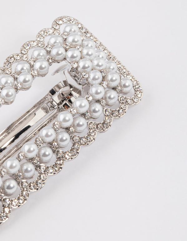 Silver Pearl Barrette Hair Clip