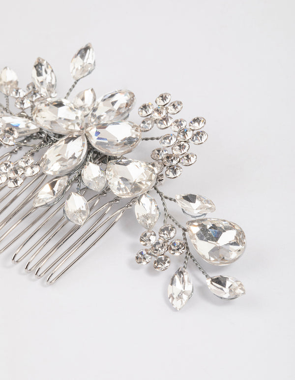 Silver Floral Diamante Hair Comb