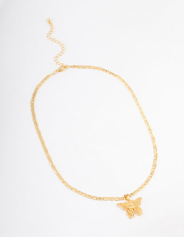 Gold Plated Mariner Chain Butterfly Necklace