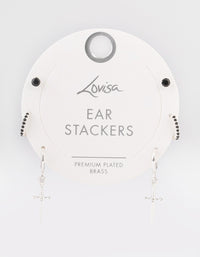 Silver Plated Brass  Cubic Zirconia Dagger Huggie Earrings Pack - link has visual effect only