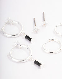 Silver Plated Cubic Zirconia Huggie Earrings Pack - link has visual effect only