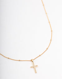 Gold Plated Brass Cubic Zirconia Paved Cross Necklace - link has visual effect only