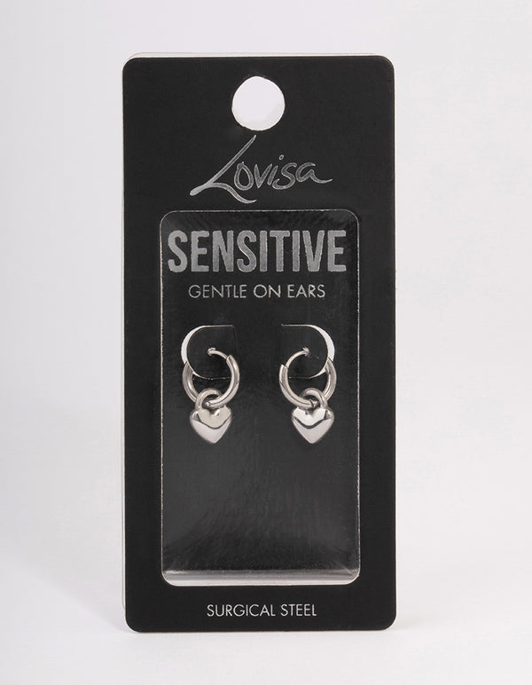 Surgical Steel Heart Charm Huggie Earrings
