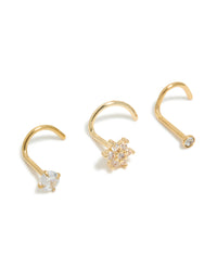 Gold Plated Surgical Steel Flower Nose Stud Pack - link has visual effect only
