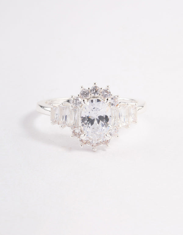 Silver Plated Oval Baguette Grand Ring
