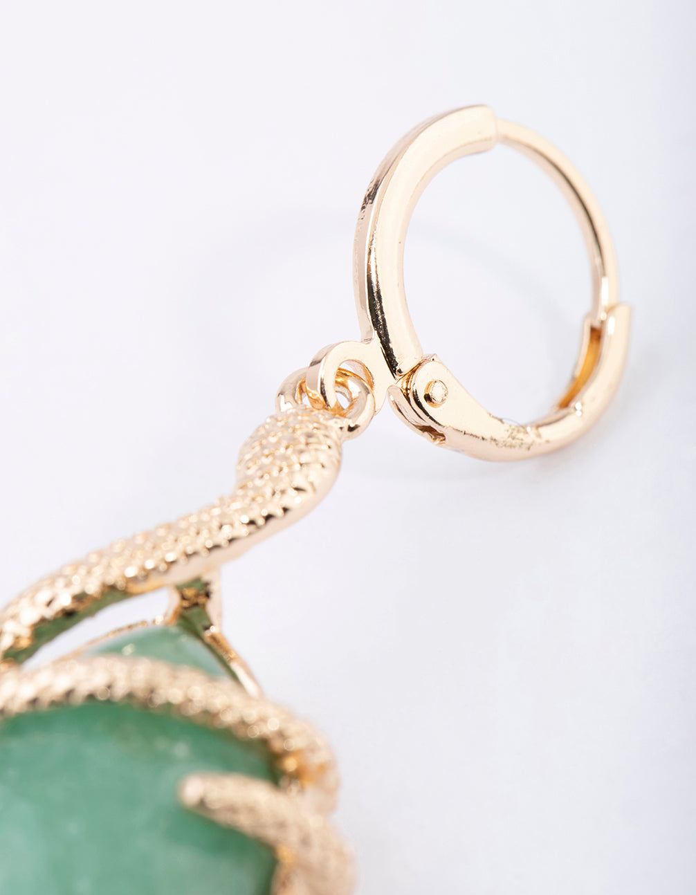 Gold Green Aventurine Snake Wrap Drop Earrings