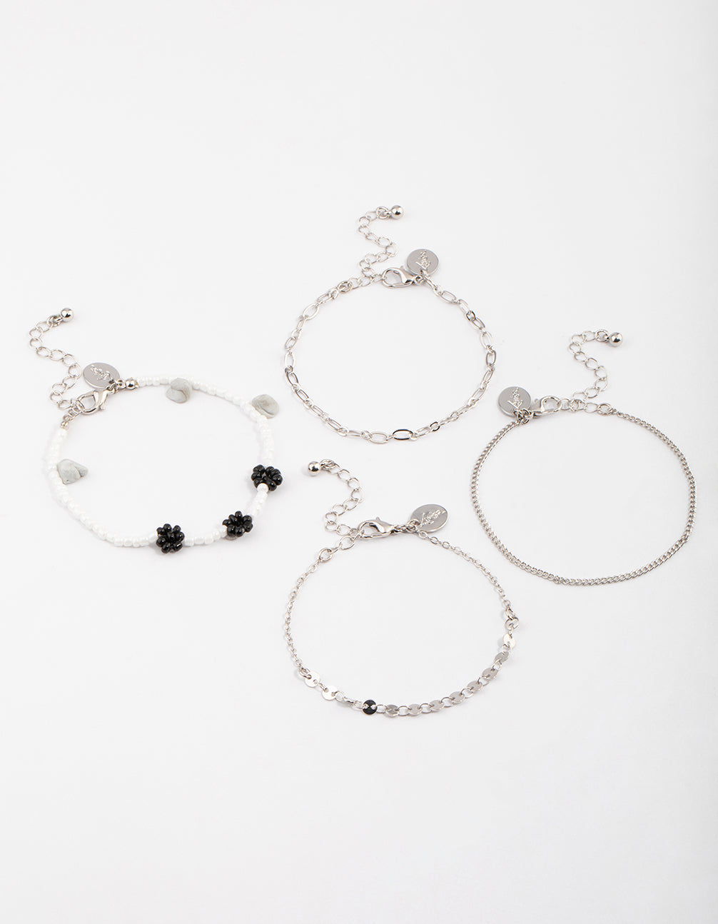 Silver Beaded Flower Bracelet 4-Pack