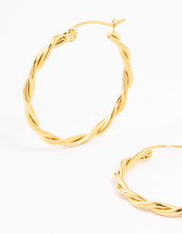 Waterproof Gold Plated Stainless Steel Medium Thin Twisted Hoop Earrings - link has visual effect only