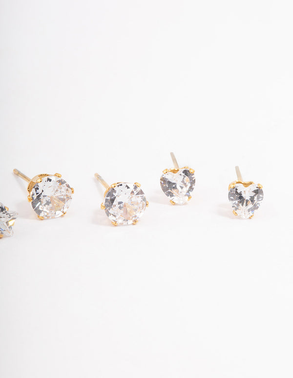 Waterproof Gold Plated Stainless Steel Star & Heart Stud Earrings Pack