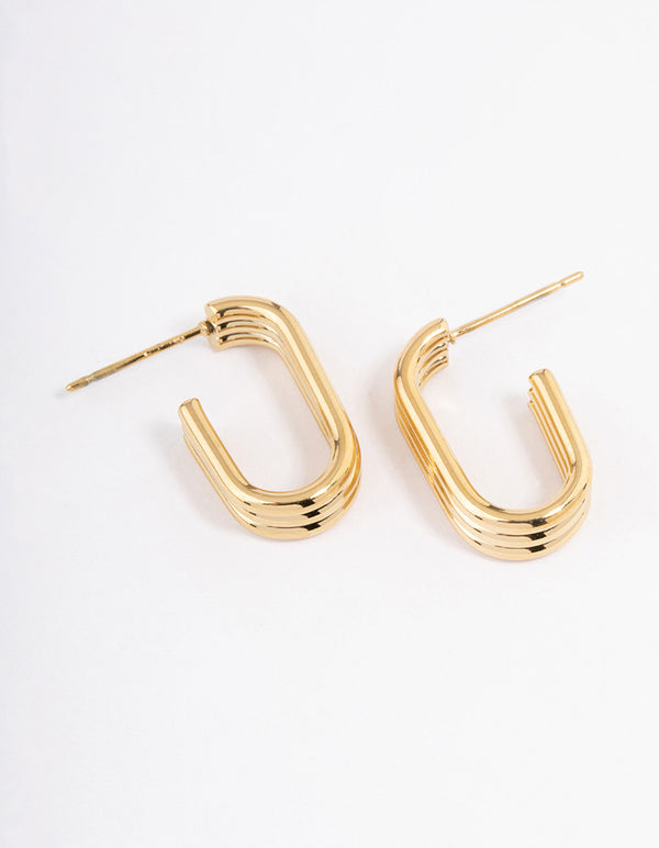 Waterproof Gold Plated Stainless Steel Trio Oval Huggie Earrings