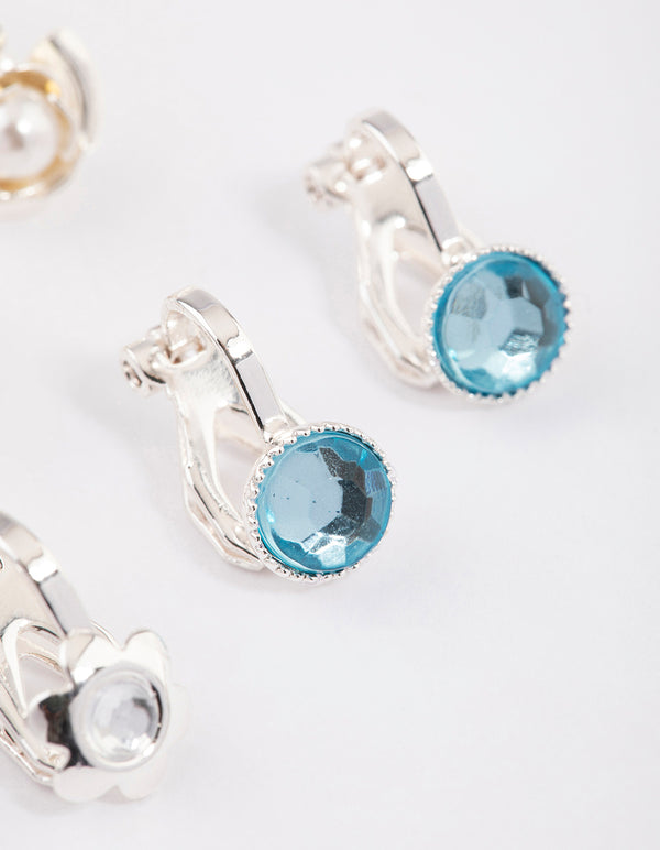 Silver Flower & Butterfly Clip On Earrings 5-Pack