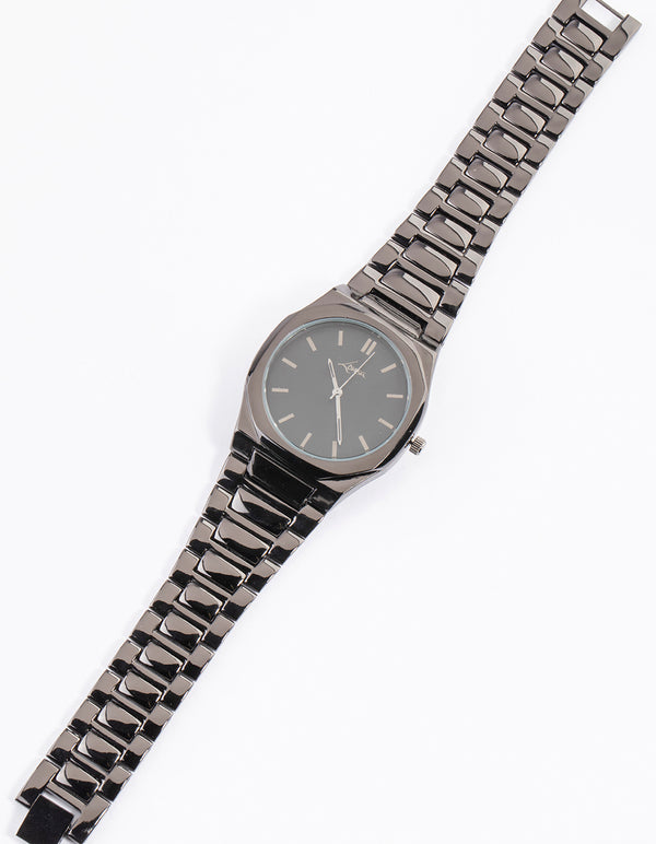 Coated Black Chunky Hexagon Link Watch