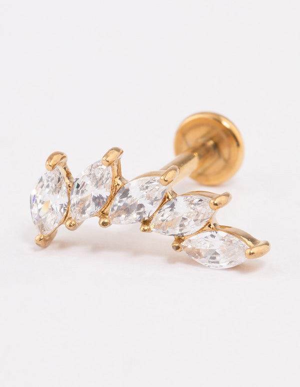 Gold Plated Surgical Steel Cubic Zirconia Leaf Flat Back