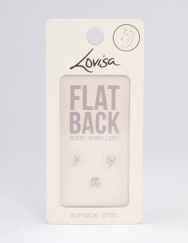 Surgical Steel Cubic Zirconia Butterfly Flat Back Pack