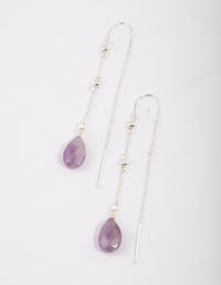Silver Amethyst Thread Through Chain Earrings - link has visual effect only