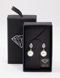 Silver Diamante Pear & Pearl Drop Earrings - link has visual effect only
