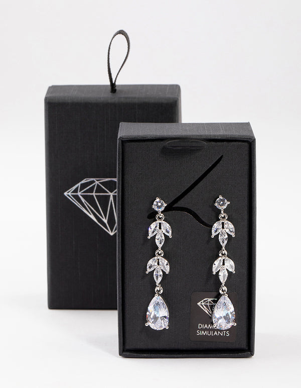 Silver Double Vine Teardrop Earrings