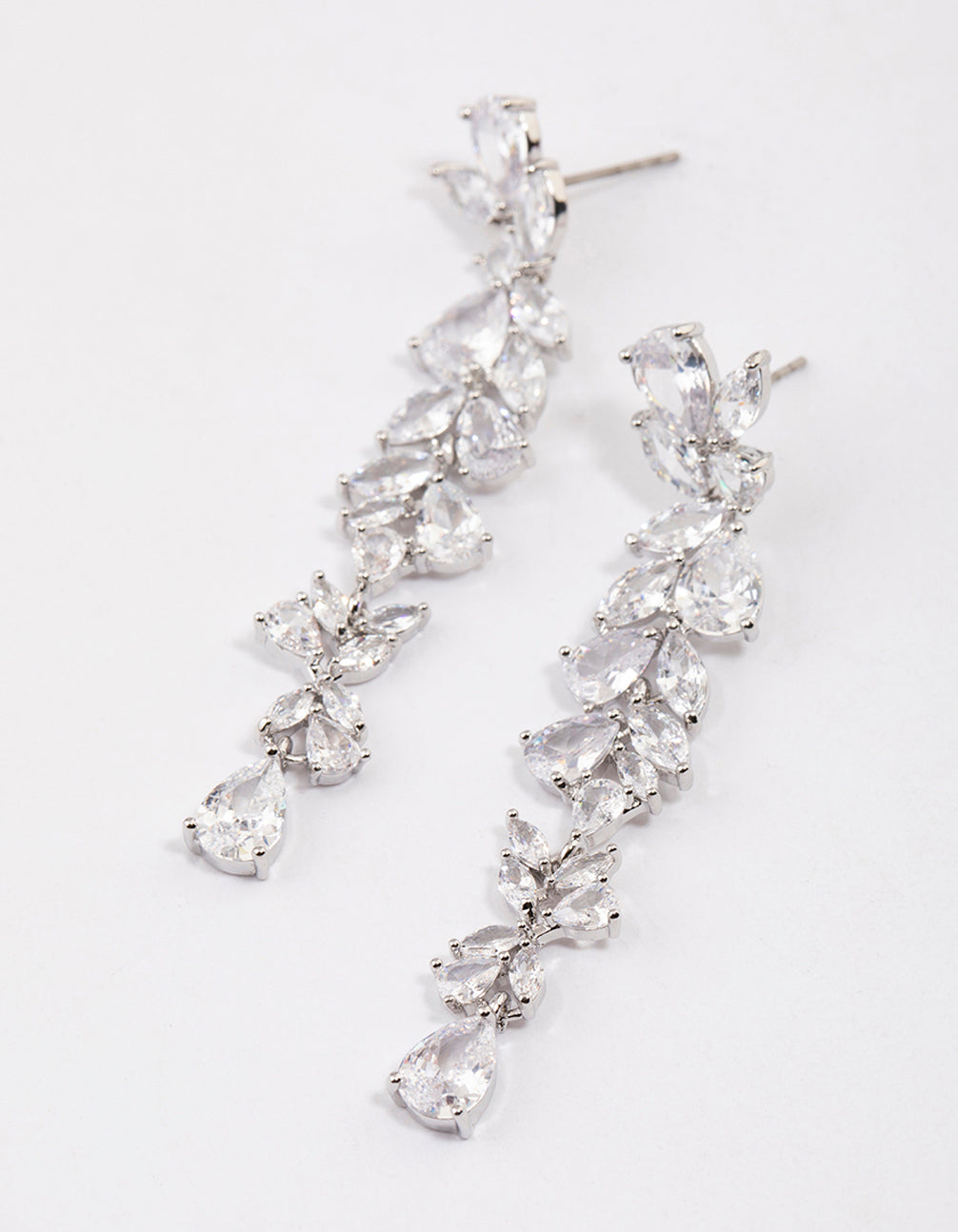 Silver Petal Drop Earrings