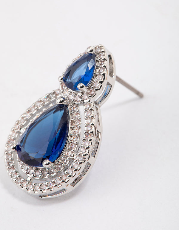 Silver Double Graduating Pear Stud Earrings