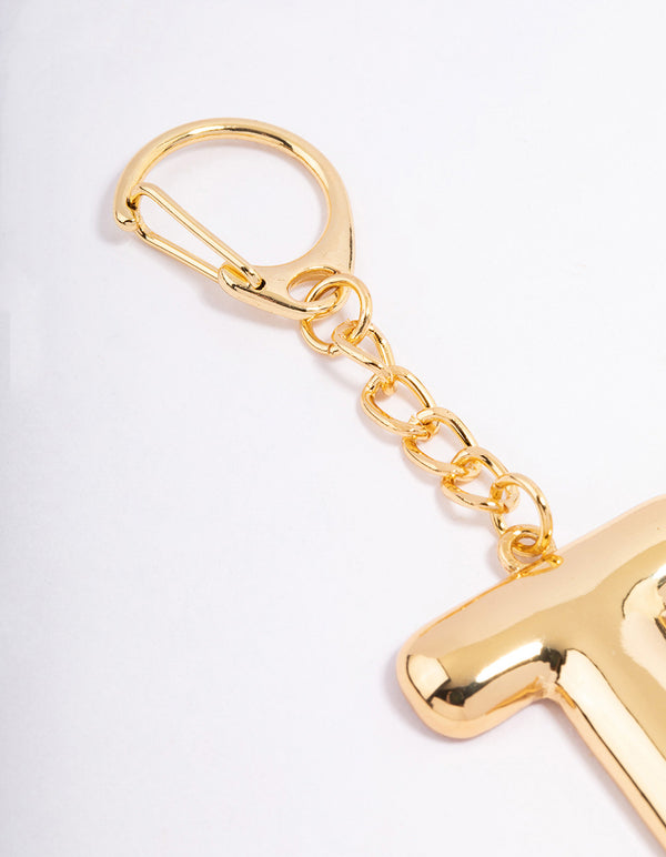 Gold Plated Letter 'T' Initial Key Ring