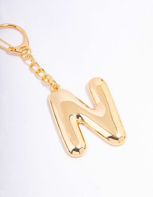 Gold Plated Letter 'N' Initial Key Ring