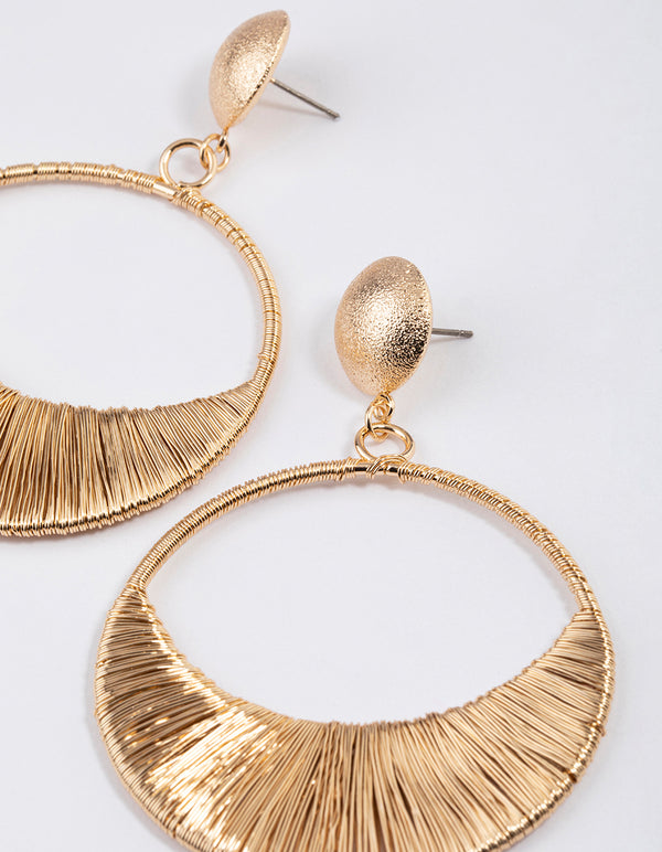 Gold Half Round Threader Wrap Drop Earrings