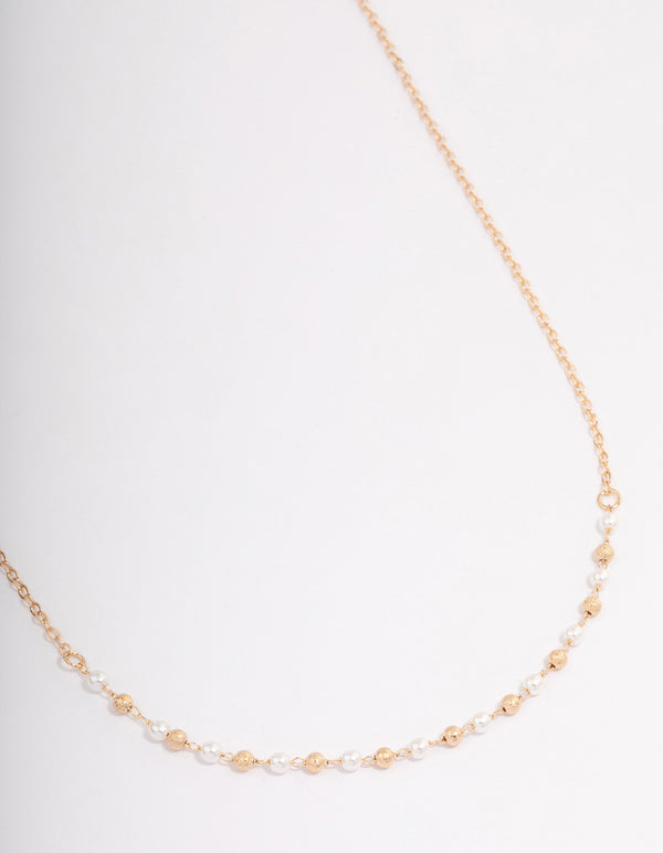 Gold Pearl & Gold Ball Necklace