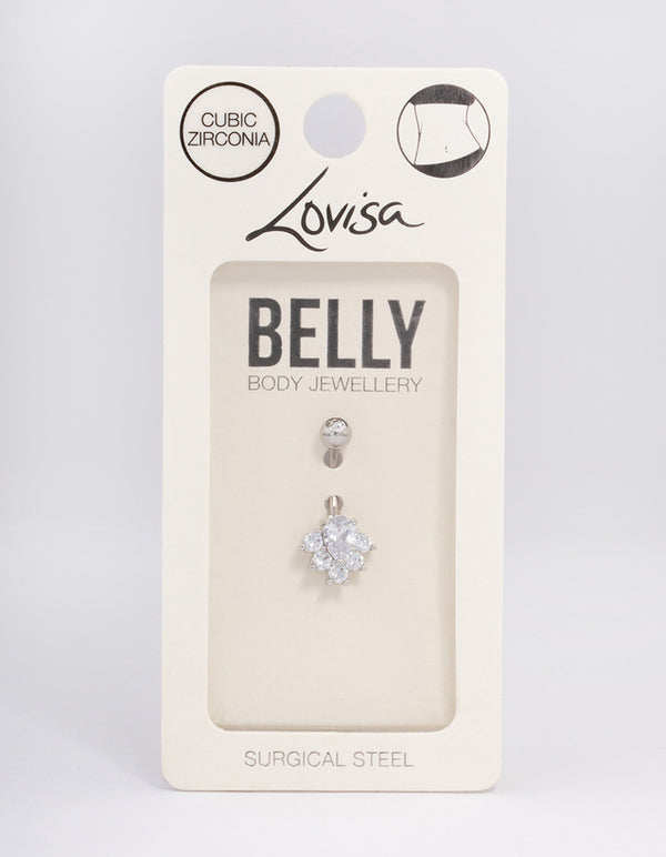 Surgical Steel Cubic Zirconia Cluster Belly Ring