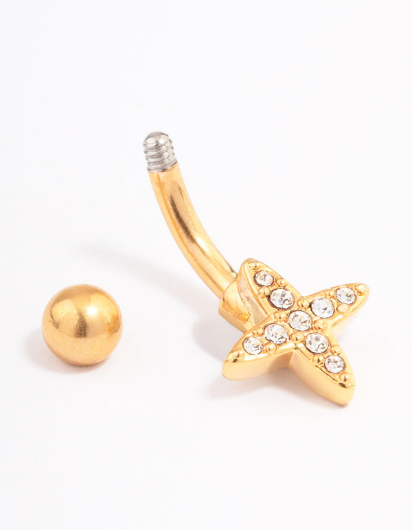 Gold Plated Surgical Steel Cross Mini Belly Ring