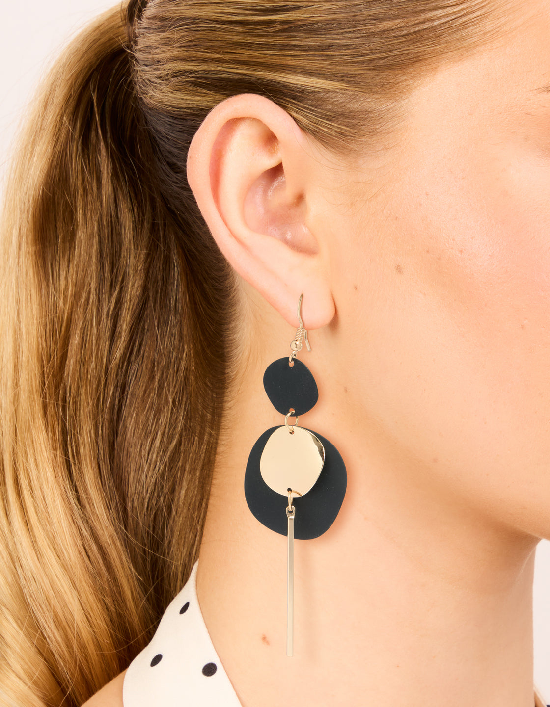 Black Coated Disc Stick Drop Earrings