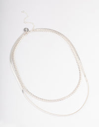 Silver Plated Herringbone & Snake Chain Multi Row Necklace - link has visual effect only