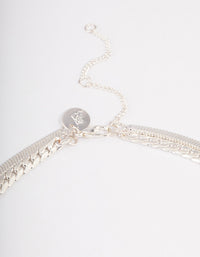 Silver Plated Herringbone & Snake Chain Multi Row Necklace - link has visual effect only