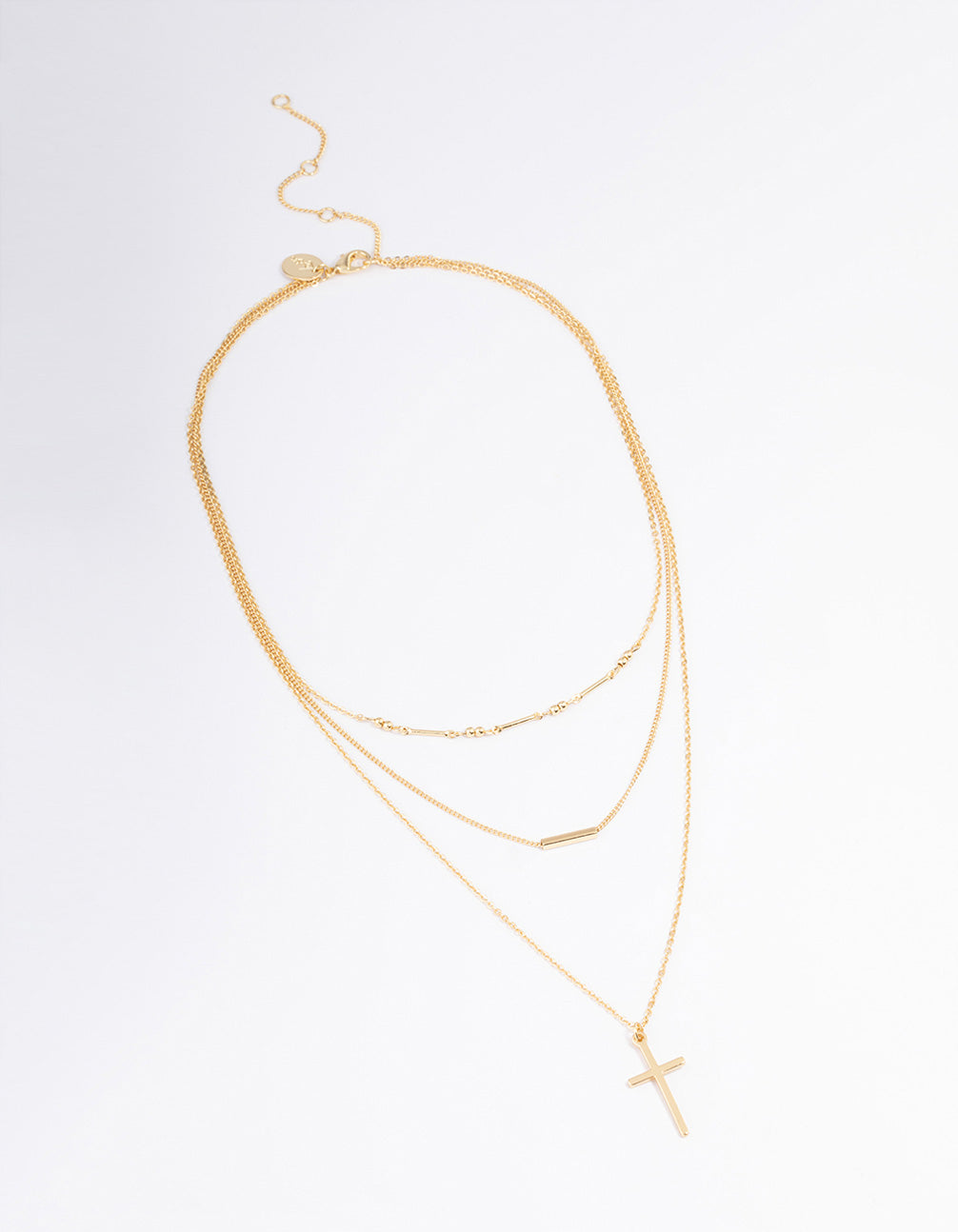Gold Plated Layer Bar & Cross Layered Necklace