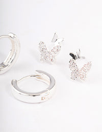 Silver Plated Brass  Cubic Zirconia Double Butterfly Earring Pack - link has visual effect only
