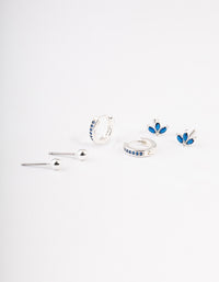 Silver Plated Brass  Cubic Zirconia Marquise Stud & Huggie Earrings Pack - link has visual effect only
