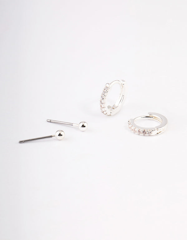 Silver Plated Brass  Cubic Zirconia Daisy Chain Earrings Pack