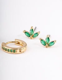 Gold Plated Brass Cubic Zirconia Marquise Stud & Hoop Earrings Pack - link has visual effect only