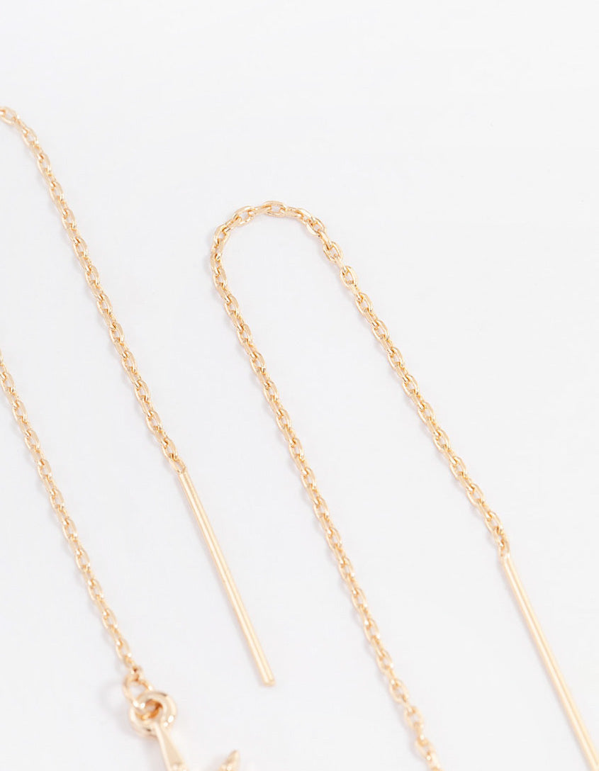 Gold Fine Diamante Star Threader Earrings