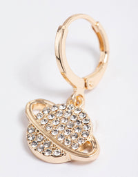 Gold Diamante Saturn Planet Huggie Earrings - link has visual effect only