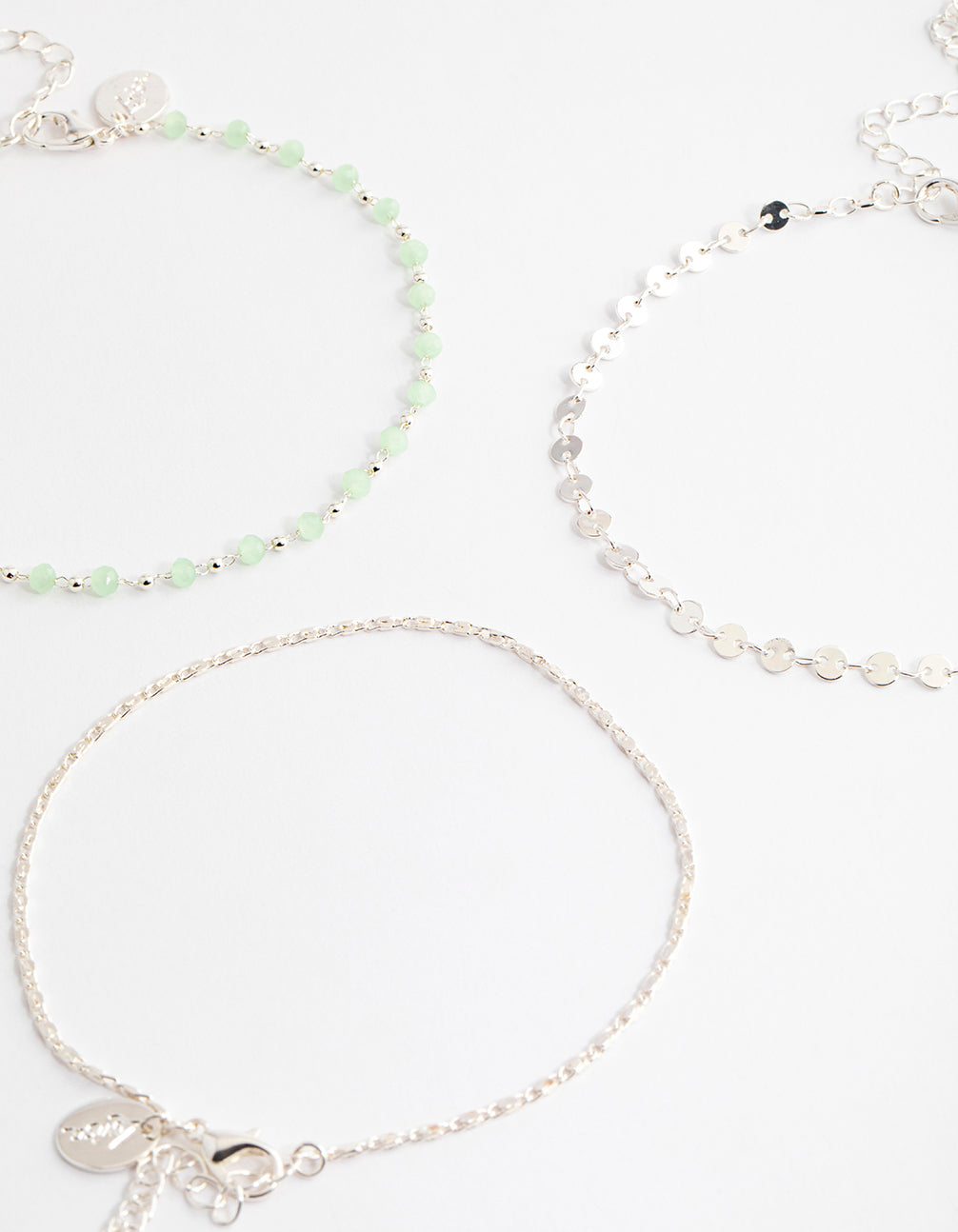 Silver Mixed Beaded & Disc Chain Anklet Pack
