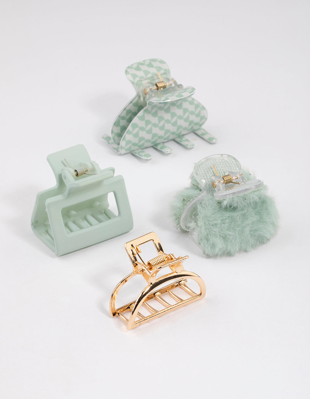 Mixed Green Fluffy Square Claw Clip 4-Pack