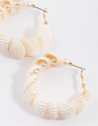 Gold Genuine Shell Nestled Pearl Hoop Earrings - link has visual effect only