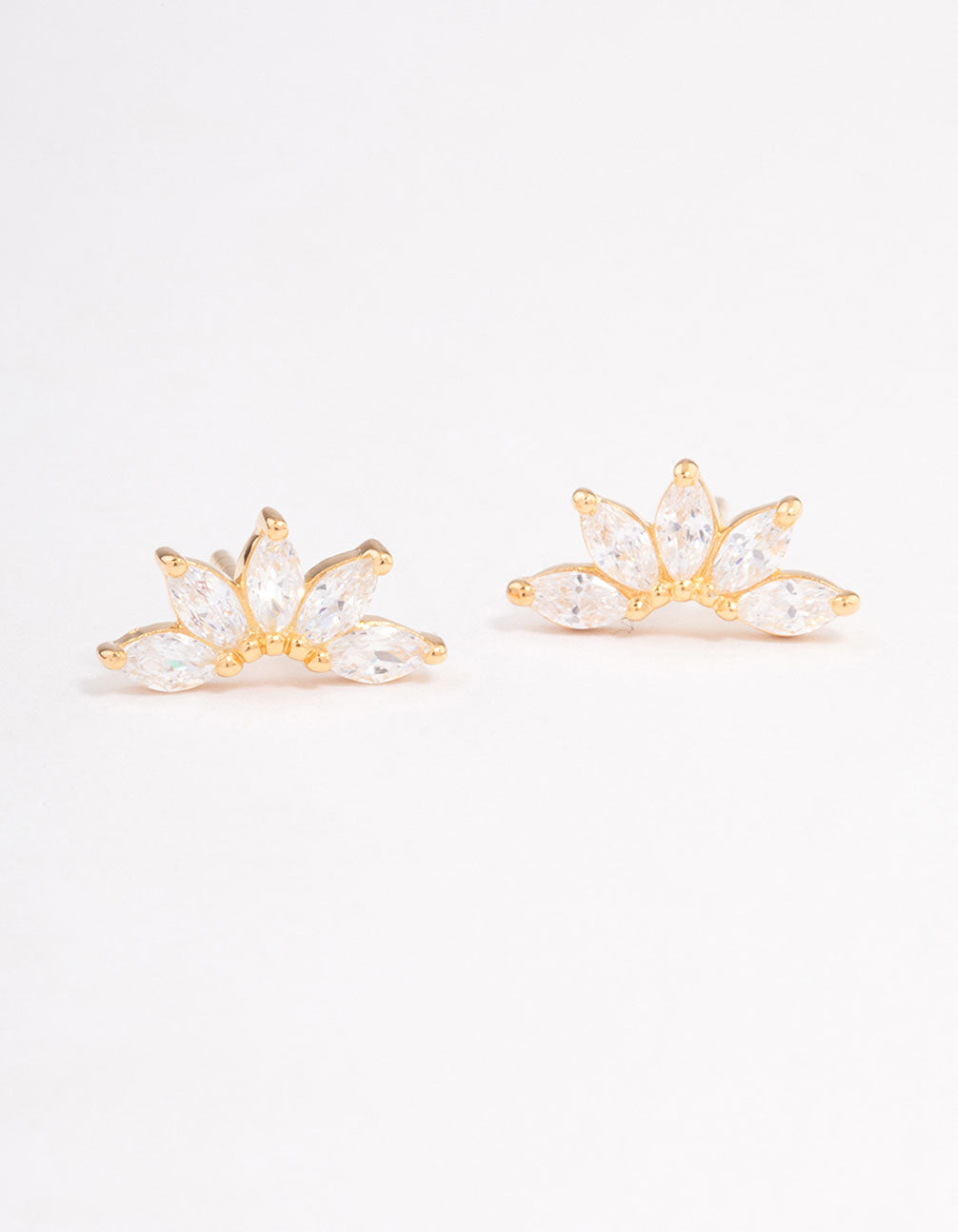 Gold Plated Sterling Silver Cubic Zirconia Fan Stud Earrings