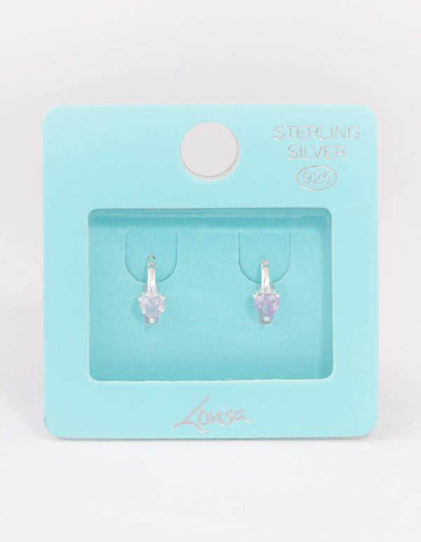 Sterling Silver Amethyst Heart Hoop Earrings