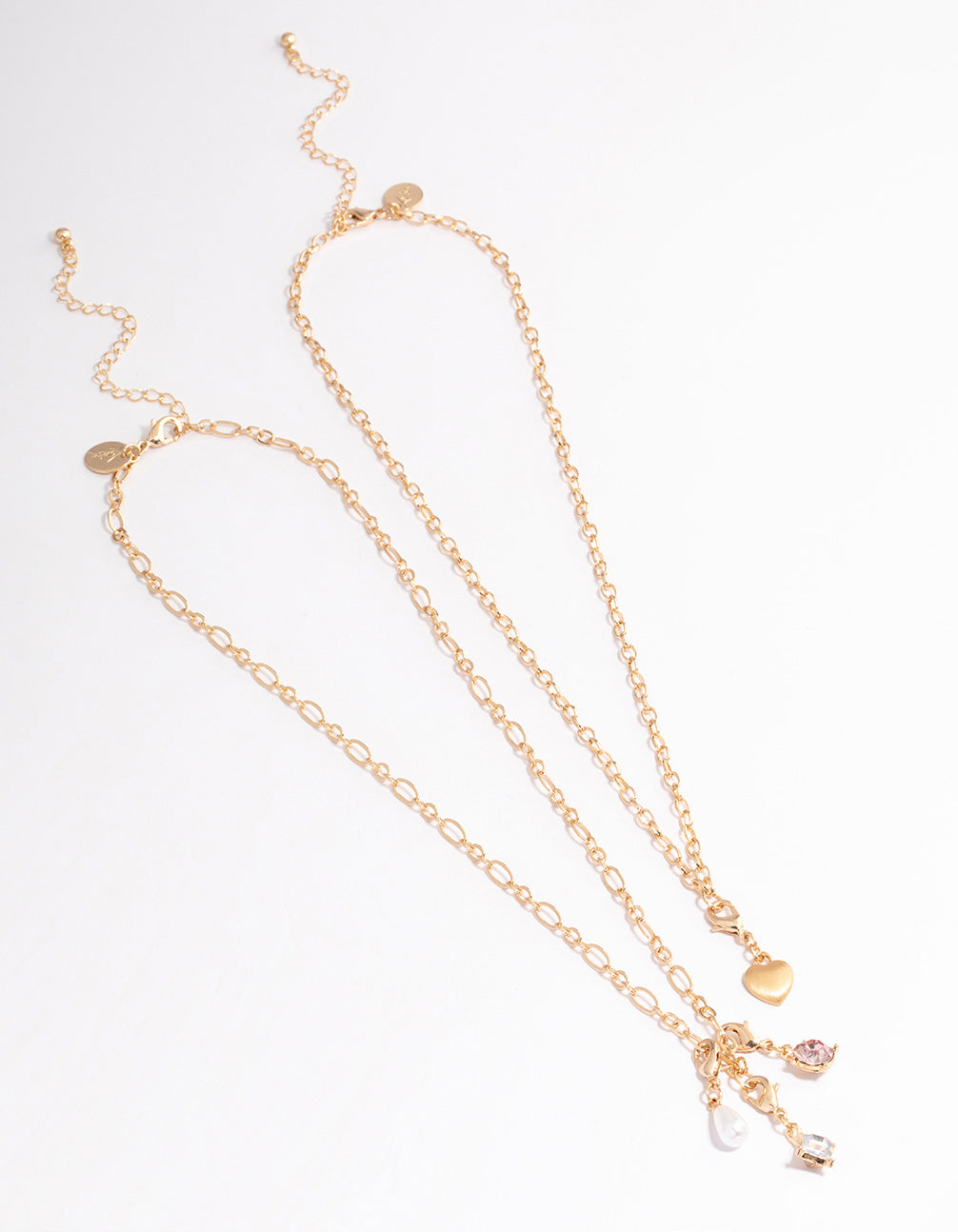 Gold Heart Triple Charm Necklace Pack