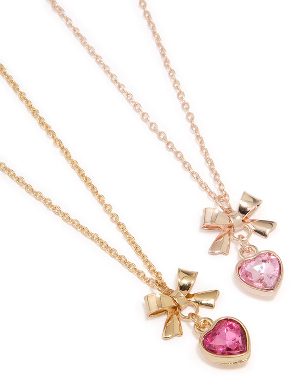 Mixed Metal Heart & Bow Necklace Pack