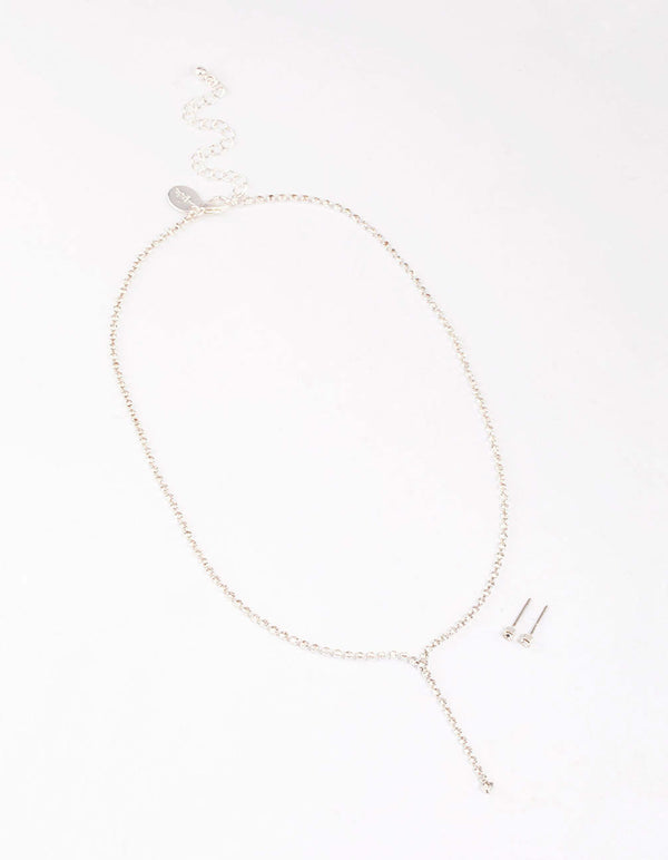 Silver Cup Chain Y-Shaped Necklace & Earring Set