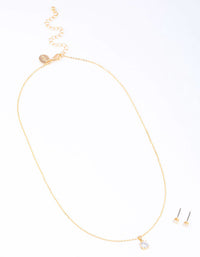 Gold Round Solitaire Necklace & Earring Set - link has visual effect only